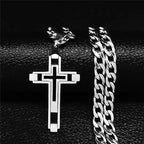 Hip Hop Cross Stainless Steel Chain Necklaces Gold Color Long Pendant Necklace for Women Men Christian Jewelry collier