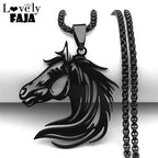 Black Horse Head Pendant Necklace — Stainless Steel