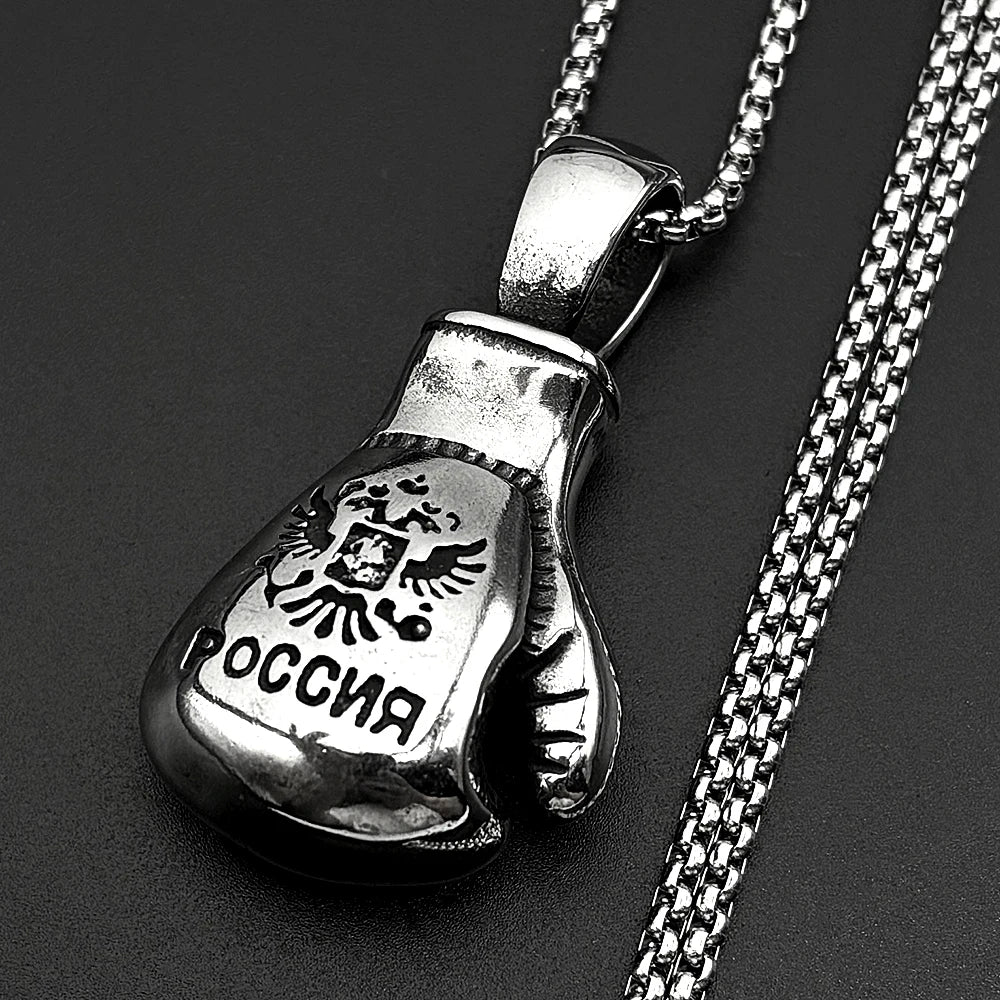 Russian National Emblem Boxing Gloves Chain For Men Stainless Steel Silver Color Power Street Party Hiphop Male