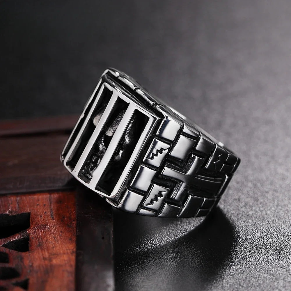 Gothic Prison Ghost Skull Ring for Men — Statement Band