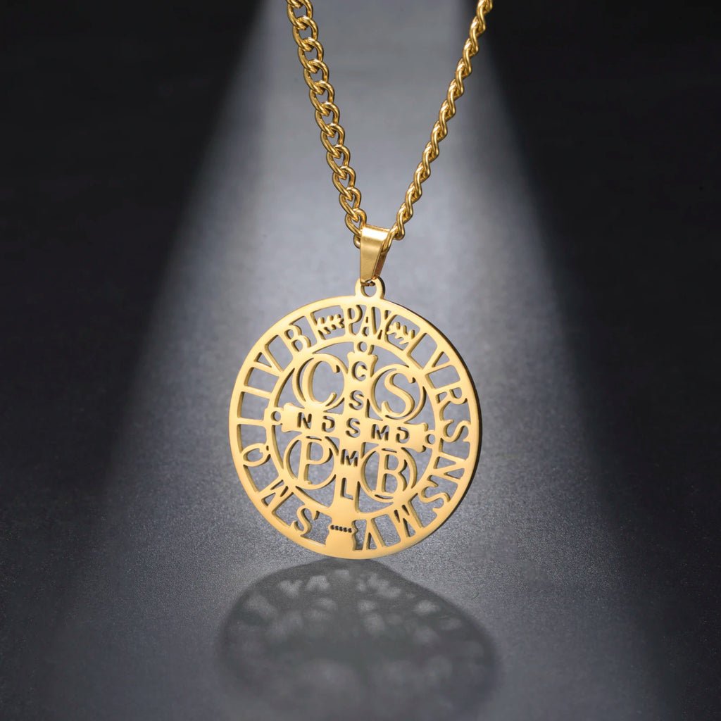 Sipuris St. Benedict's Cross Hollow Pendant Necklace For Women Men Michael Medal Charm Amulet Religious Jewelry