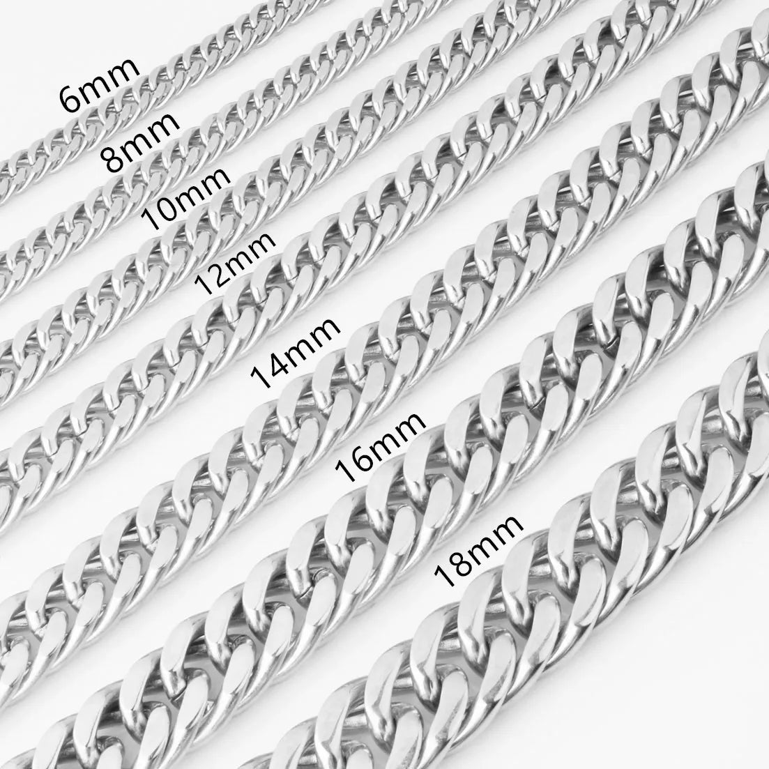Silver Cuban Link Necklace 8-18mm — Silver