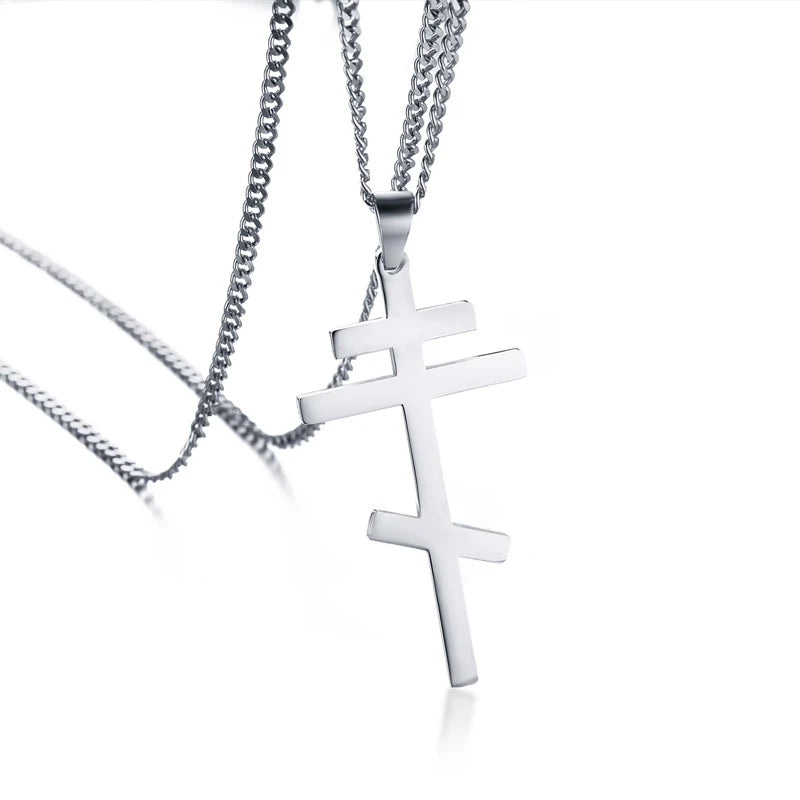 Vintage Orthodox Cross Pendant Men Necklace Christian Symbol Stainless Steel Byzantine Cross Jewelry