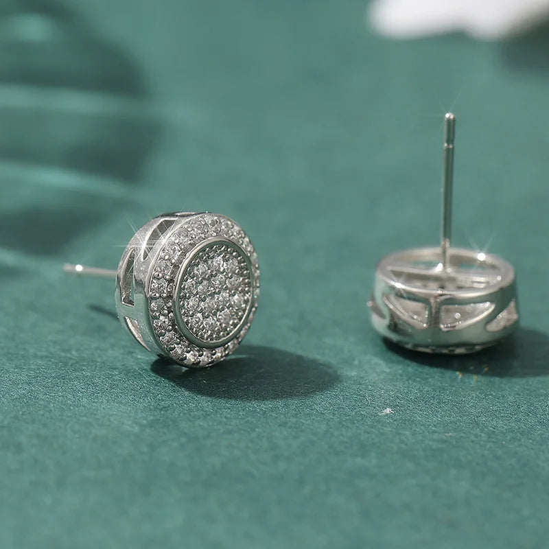 Fashion Classic Shiny Synthetic Zirconia Silvery Stud Earrings for Women Men Hip Hop Style Unique Party Jewelry
