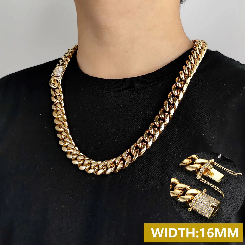 Iced Out Cuban Chain Necklace Stainless Steel Miami