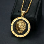 Iced Out Lion Head Round Pendant — Gold