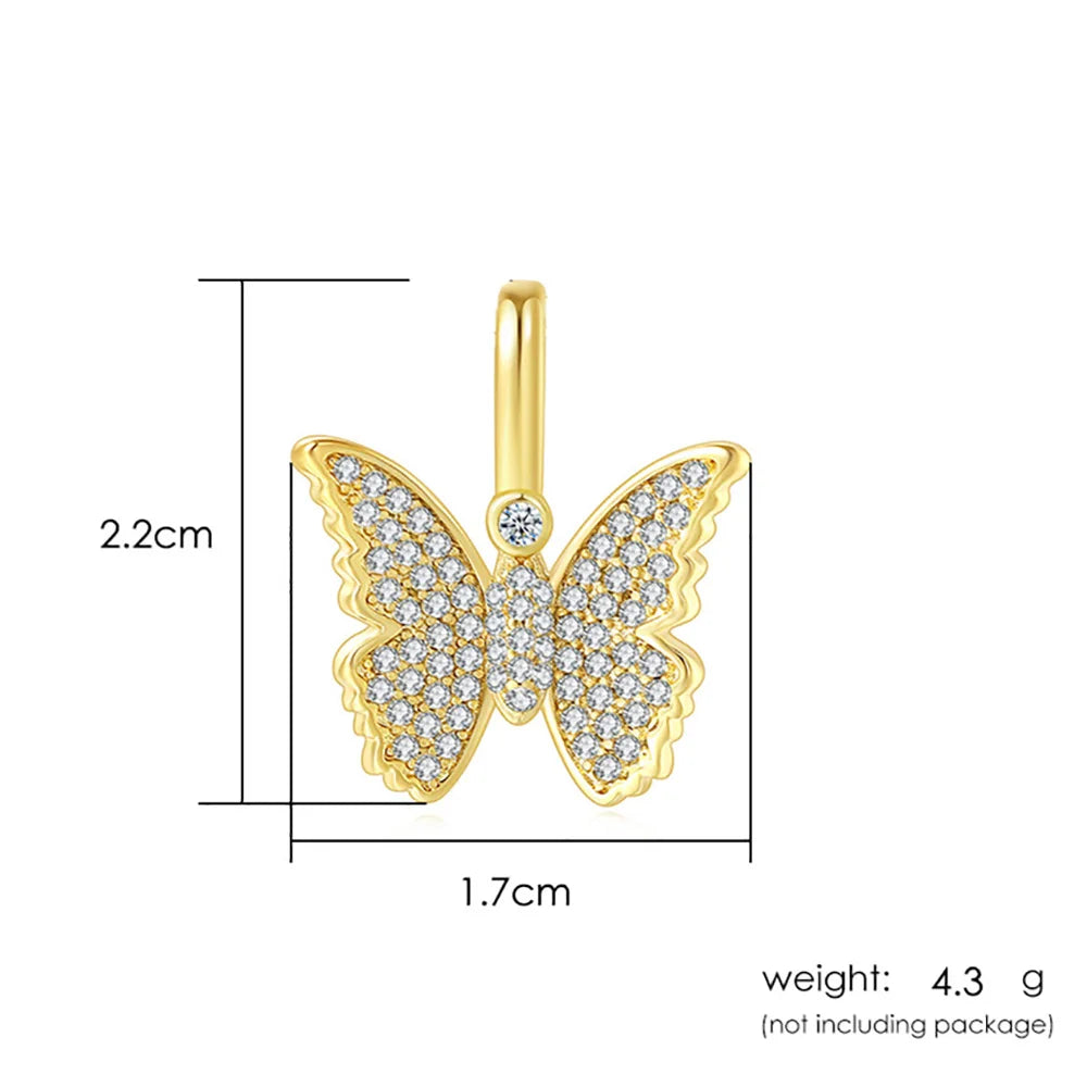 Cross Pendant Necklace Iced Out Butterfly CZ