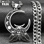 Wicca Moon Moth Pendant — Stainless Steel