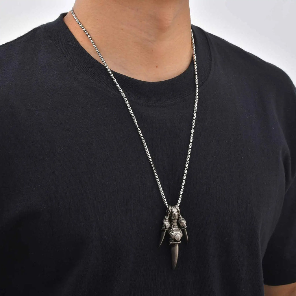 Vnox Men's Metal Dragon Claw Pendant Necklace Punk Rock Hip Hop Box Chain Party Halloween Jewelry Gift for Father Husband Son