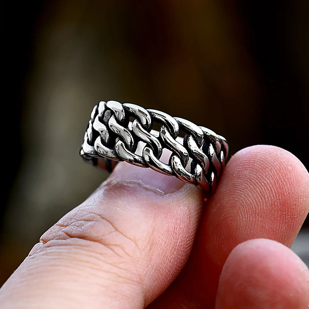 Simple Vintage Stainless Steel Link Chain Rings Punk Biker Fashion Creative Cuba Chain Ring For Men Women Jewelry Gift