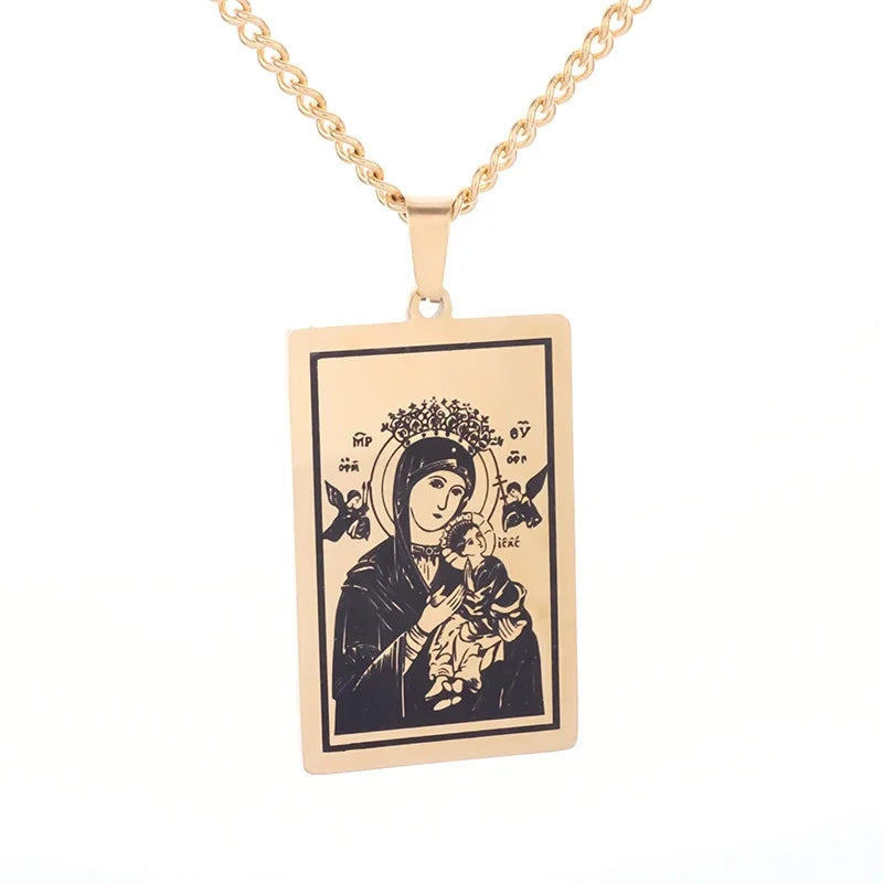 Stainless Steel Christian Virgin Mary Pendant Our Lady of Guadalupe Necklace Women's Religious Lucky Amulet Jewelry Gift