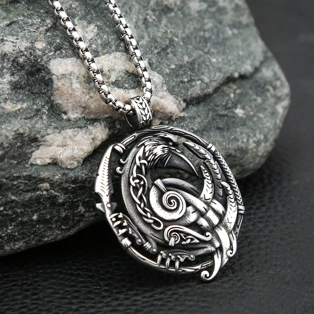 Viking Odin Raven Pendant — Stainless Steel