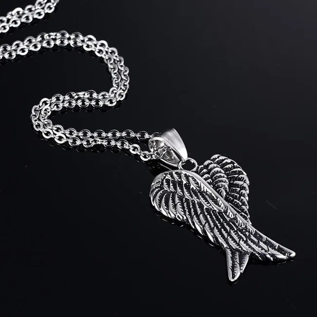 Angel Wing Cross Pendant Necklace — Zinc Alloy
