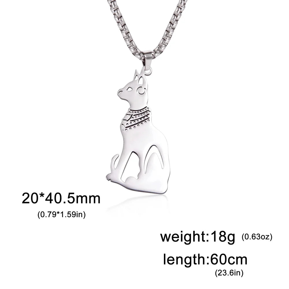 Egyptian Goddess Cat Bastet Pendant Necklace For Women Men Stainless Steel Ancient Egypt Animal Choker Box Chain