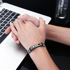 Fashion Stainless Steel Bracelets Men Wrist Band Black Grooved Rudder Silicone Mesh Link Insert Punk Wristband Casual