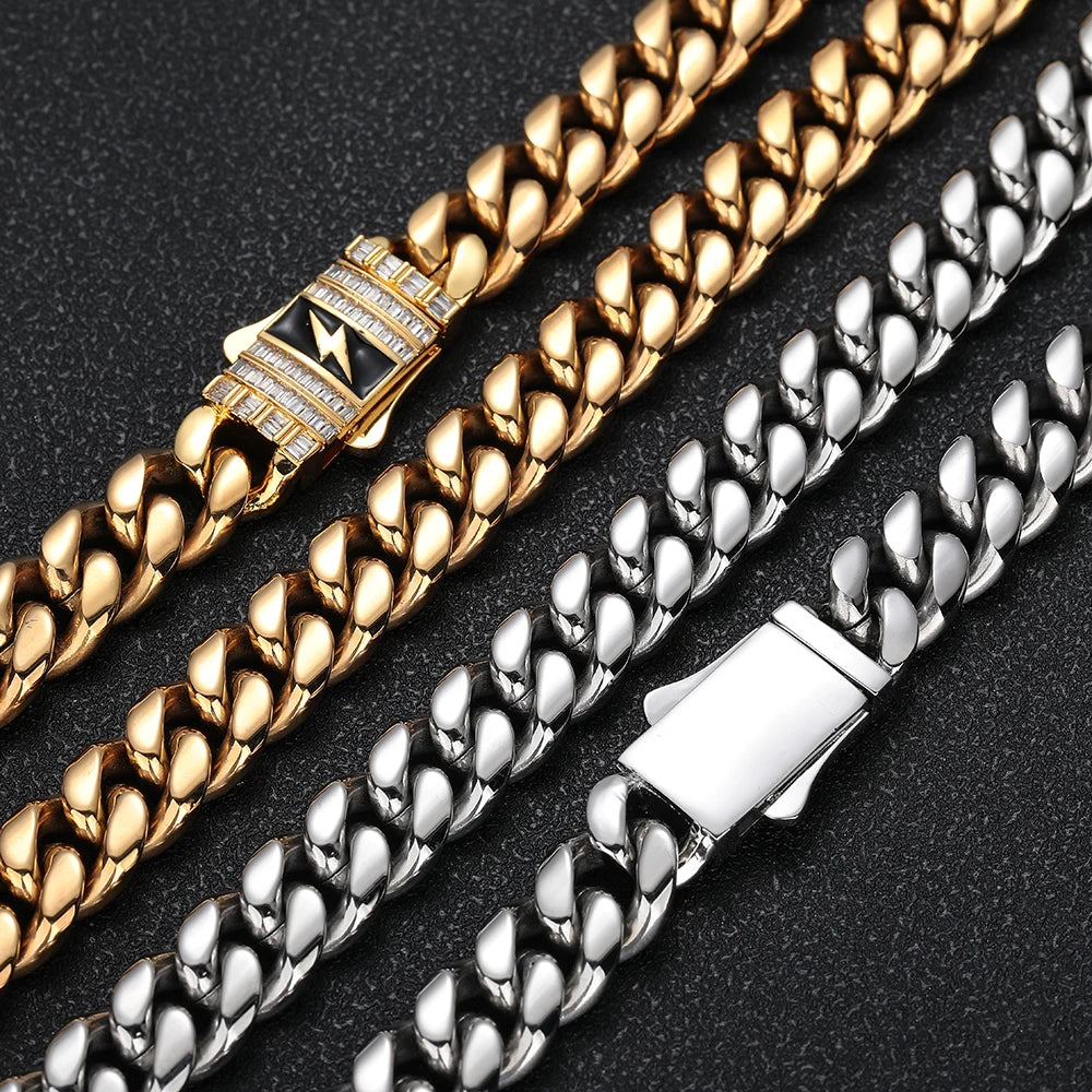 Iced Out Cuban Chain Necklace Stainless Steel 12MM