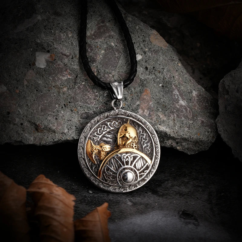 Spartan Warrior Axe Pendant Necklace — Gold-Tone Steel
