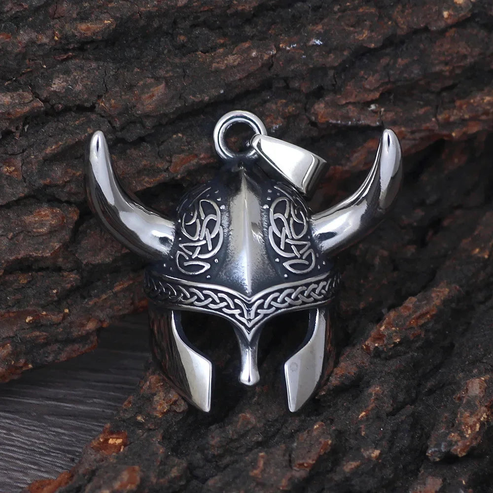 Fashion Vintage Helmet Mask Pendant for Men 316L Stainless Steel Nordic Celtic Knot Necklace Biker Amulet Jewelry Dropshipping