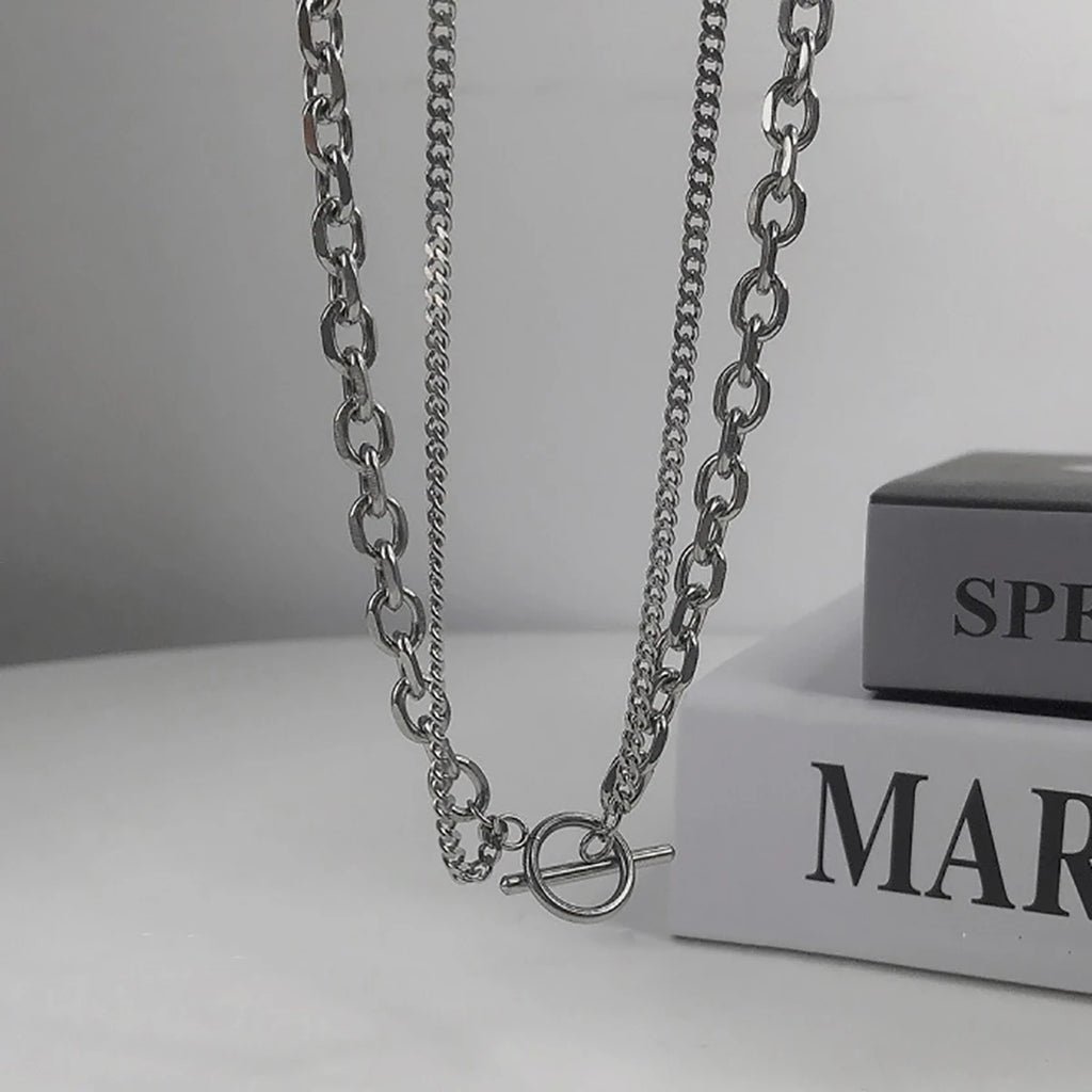 Punk Layered Stainless Steel Chain Necklace for Men Hip Hop OT Buckle Choker Necklace for Women 2022 Fashion Collar Trendy Gifts