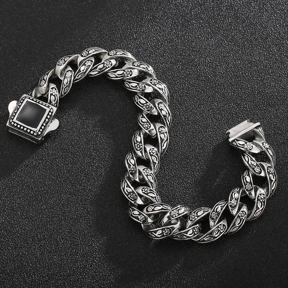 Polished Brushed Stainless Steel Cuban Chain Bracelet for Men Black Gold Color Nickel-Free Jewelry18-24CM Length Gift
