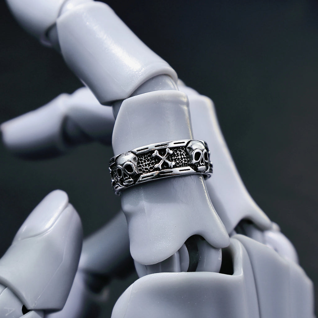 Retro Skull & Skeletons Adjustable Open Ring For Men Silver-plated Copper Gothic Punk Edgy Indie Jewelry Niche
