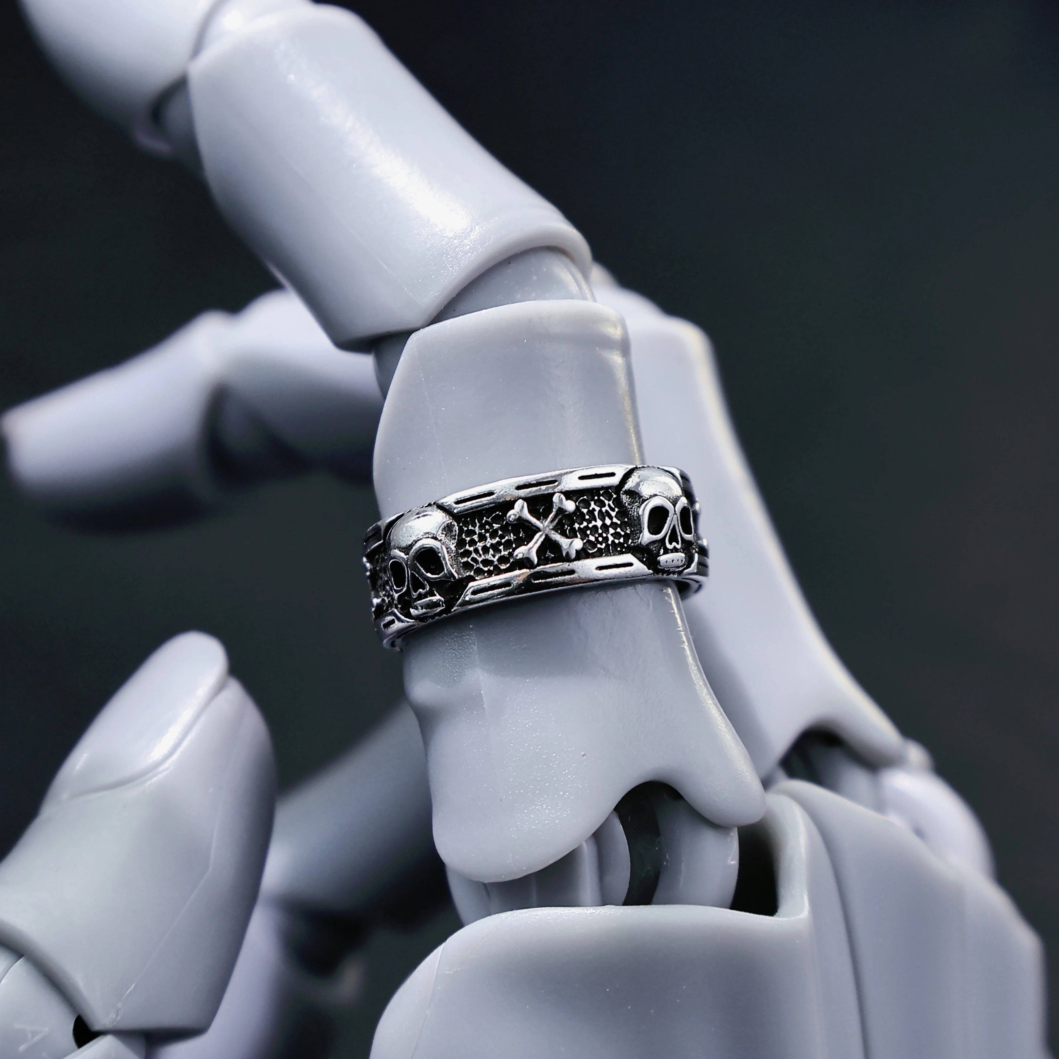 Retro Skull & Skeletons Adjustable Open Ring For Men Silver-plated Copper Gothic Punk Edgy Indie Jewelry Niche