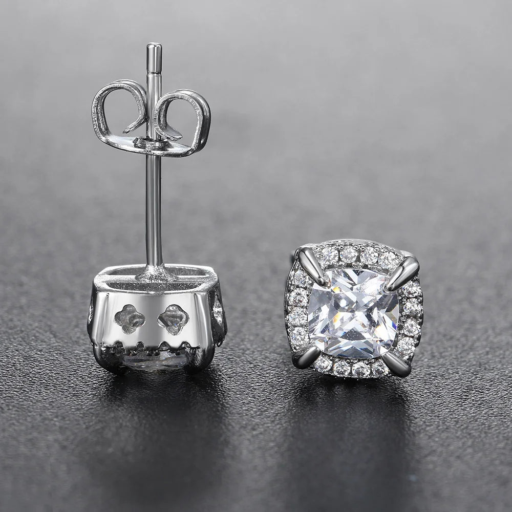 Crystal Cube Stud Earrings — Stainless