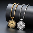 Cazador Vintage Man of Faith Lion Cross Pendant Necklace for Women Men Stainless Steel Box Chain Christian Faith Jewelry Gifts