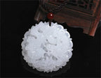 Natural White Afghan Stone Jade Carved Chinese Dragon Phoenix Lucky Pendant Amulet Necklace Charm Gift Jewelry