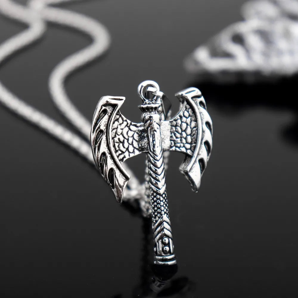 New Men's Double Axe Amulet Necklace Fashion Pendant Jewelry Personality Hip Hop Popular Accessories Small Gift