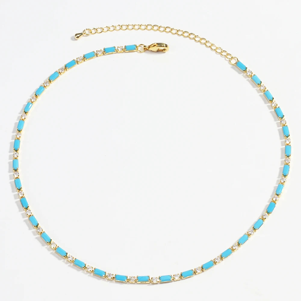 Luxury Sexy Choker Iced Out Tennis Chain Necklace For Women Cubic Zircon Crystal Short Hiphop Neck Accessories Jewelry