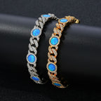 Cuban Iced Out Gold Necklace Blue Opal CZ