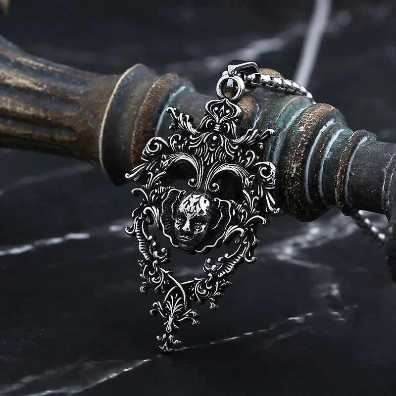 316L Stainless Steel Vintage Skull Face With Pattern Pendant Necklace For Man Women Choker Lucky Chain