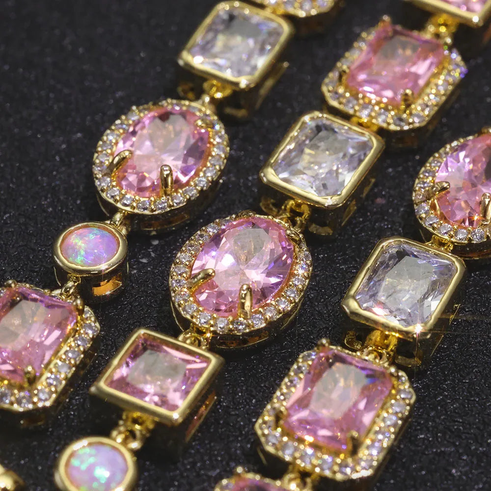 Two-Tone Iced Out Chain Necklace Opal Pink CZ