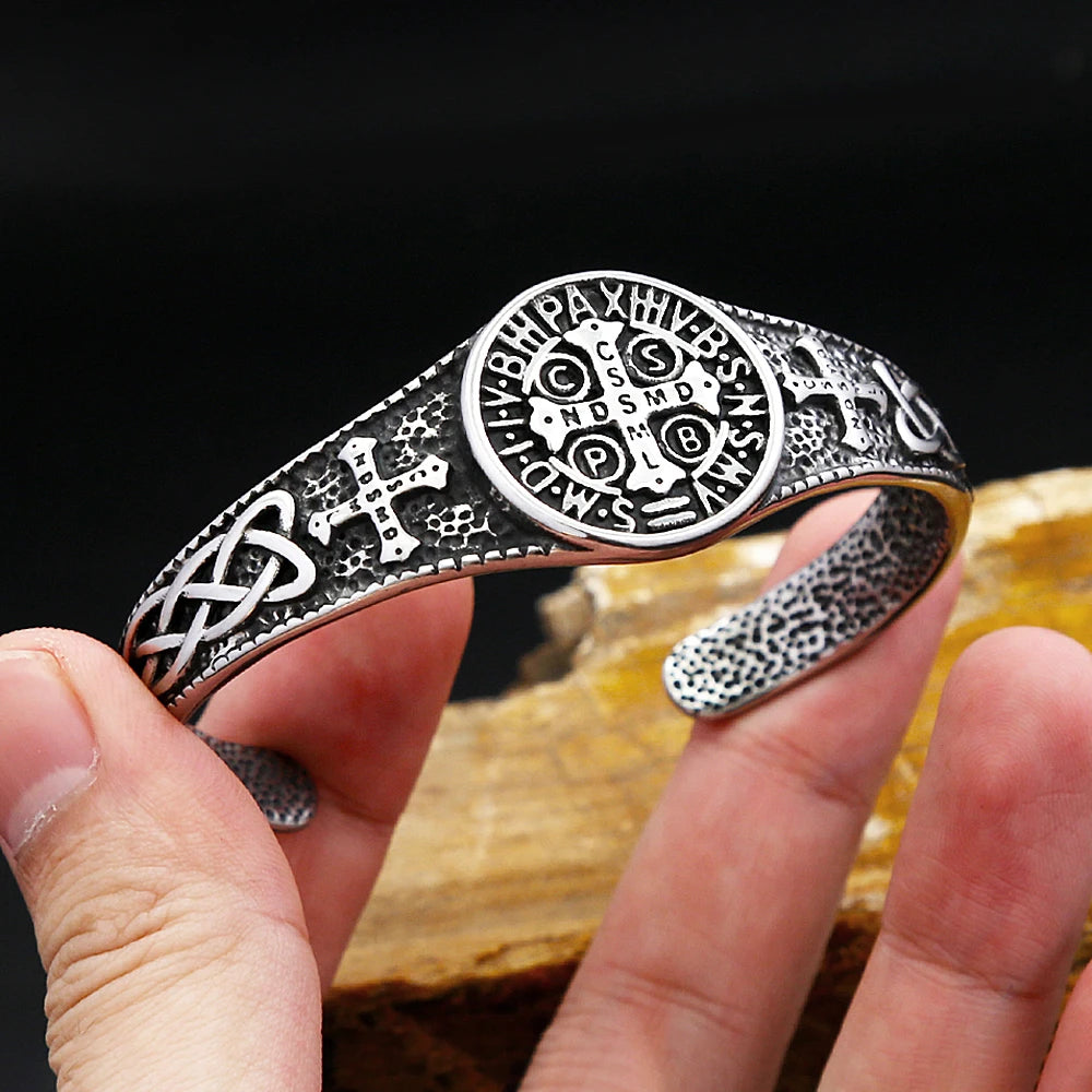 Cross Saint Benedict Steel Bracelet CSPB Bangles