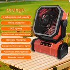 20000 mAh wireless battery-powered camping fan with LED light and remote control, 4 speeds, timer function, USB
