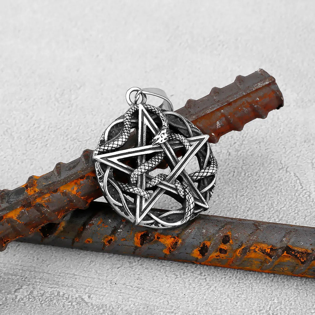 Snake Pentagram Pendant Necklace — Stainless Steel