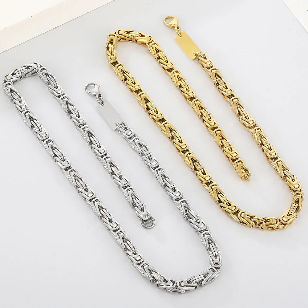 6MM Link Chain Bracelet Necklace Set for Man Waterproof Gold Color 50CM Long Stainless Steel Men's Necklace & Bracelets