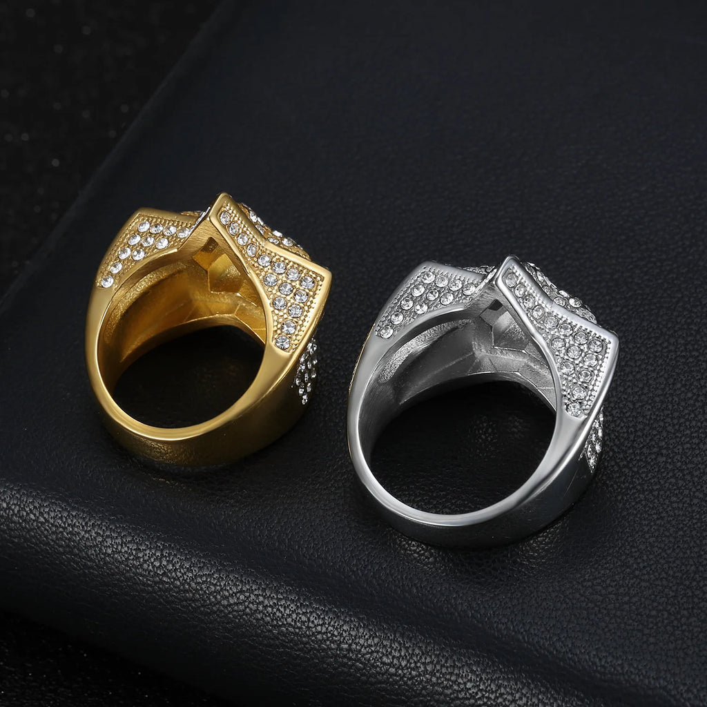 Men's five pointed star Rings Black Punk Crusaders Band Rings rhinestone for Mens Stainless Steel Signet Rings Jewelry