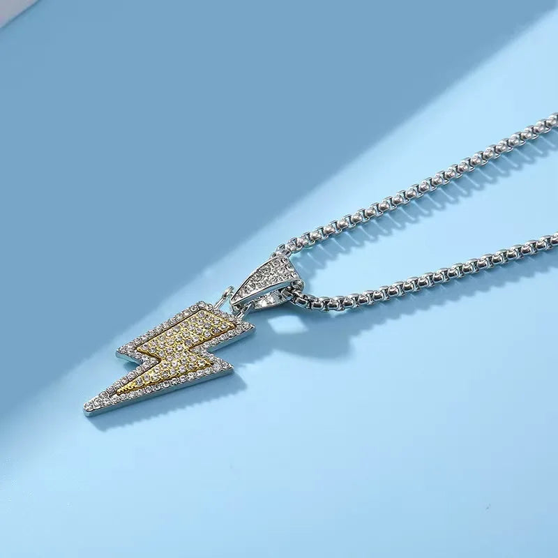 Stainless Steel Lightning Bolt Pendant Necklace Hip-Hop Style Fashionable Jewelry for Women and Men Gift Idea