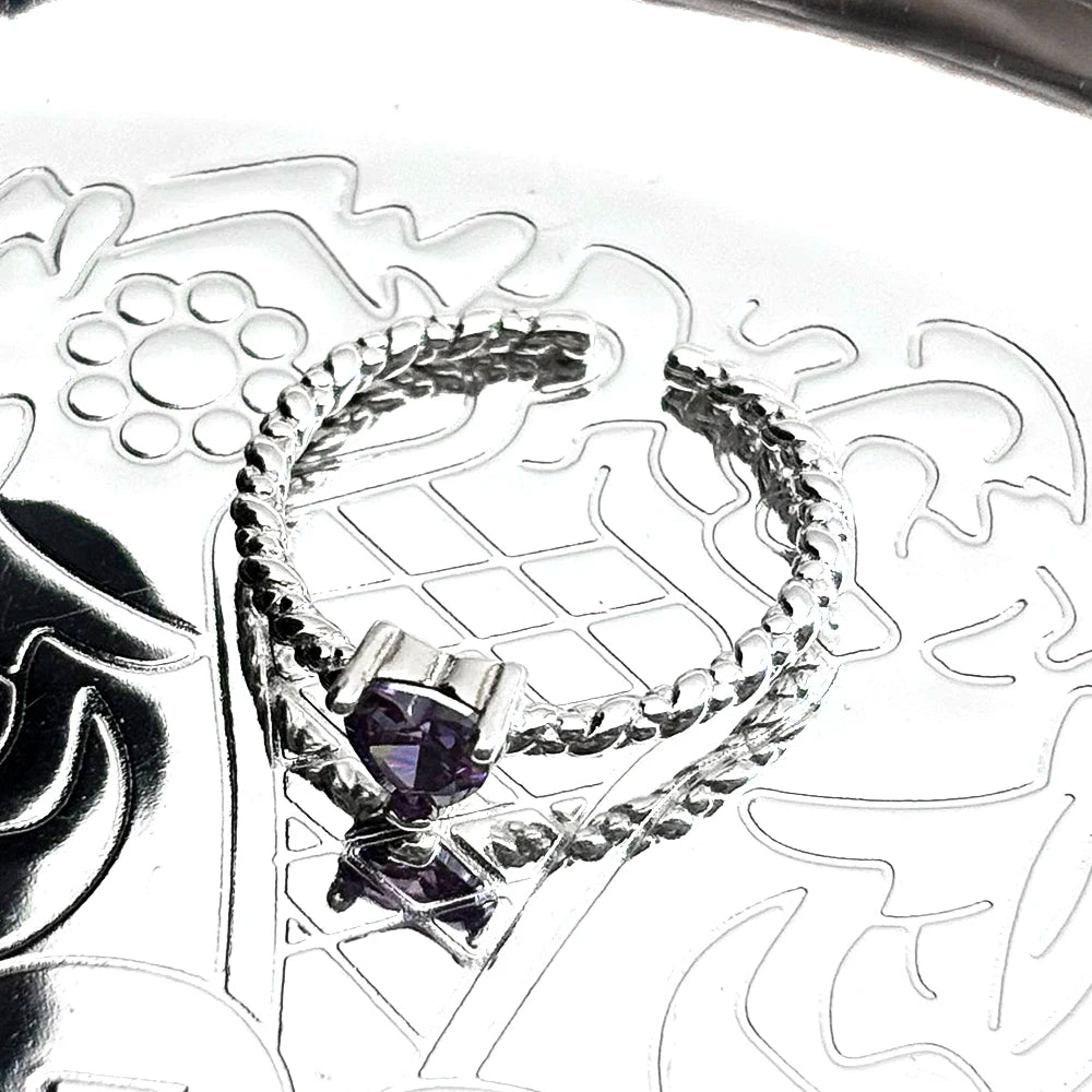 Heart Silver Ring Sterling Inlaid Shiny Purple