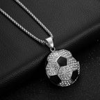 Iced Out Soccer Pendant Necklace — Stainless Steel