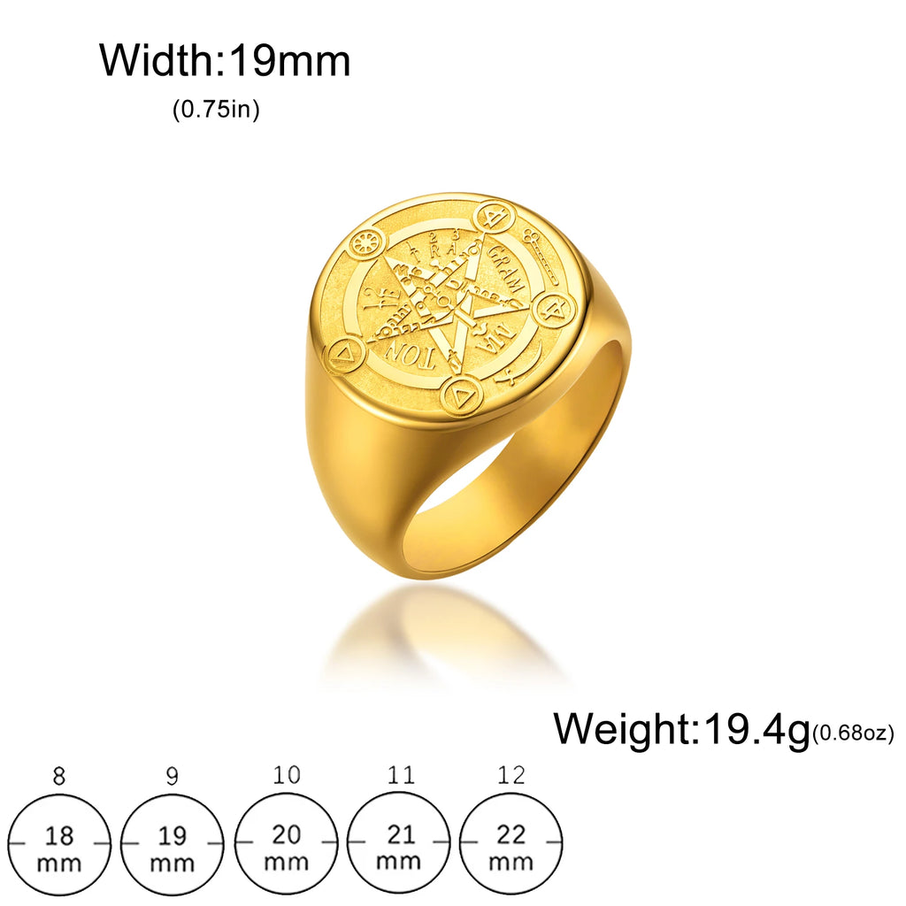 Kkjoy Stainless Steel Solomon Pentagram Magic Rune Signet Ring Vintage Occult Symbol Band Mens Jewelry Gift For Occult