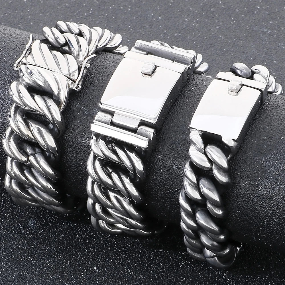 Vintage 18/22MM Width Twist Cuban Link Chain Bracelet for Man Cool Stainless Steel Bracelets Mens Male On Hand Jewelry