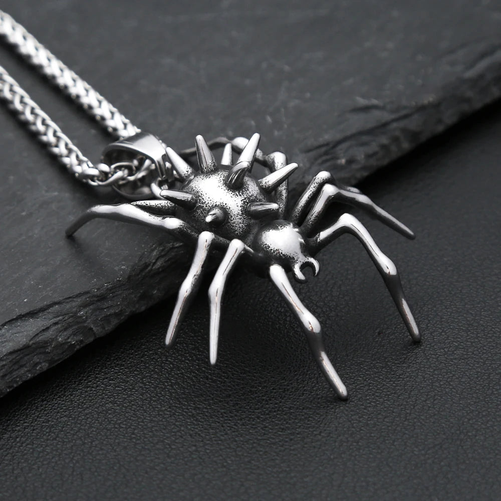 Gothic Vintage Stainless Steel Spider Pendant Fashion Punk Unique Animal Necklaces For Men Women Party Jewelry