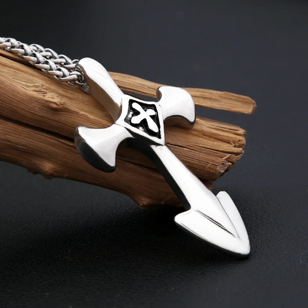 Templar Cross Steel Pendant Vintage Punk Knight
