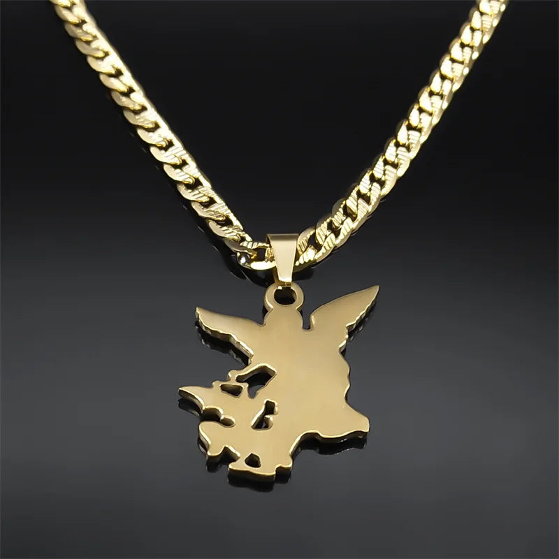 SAINT MICHAEL PROTECT US Archangel Stainless Steel Pendant Necklace for Women Men Gold Color Necklace Choker Jewelry