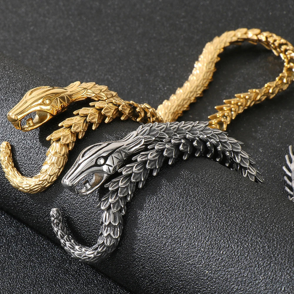 Massive Zodiac Snake Body Link Chain Choker Necklace Man Solid Stainless Steel Necklaces for Men Vintage Male Jewelry