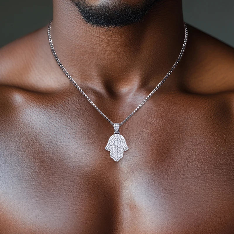 Iced Out Hamsa Pendant — 925 Silver