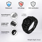 Trident Stamp Black Signet Ring — Stainless Steel